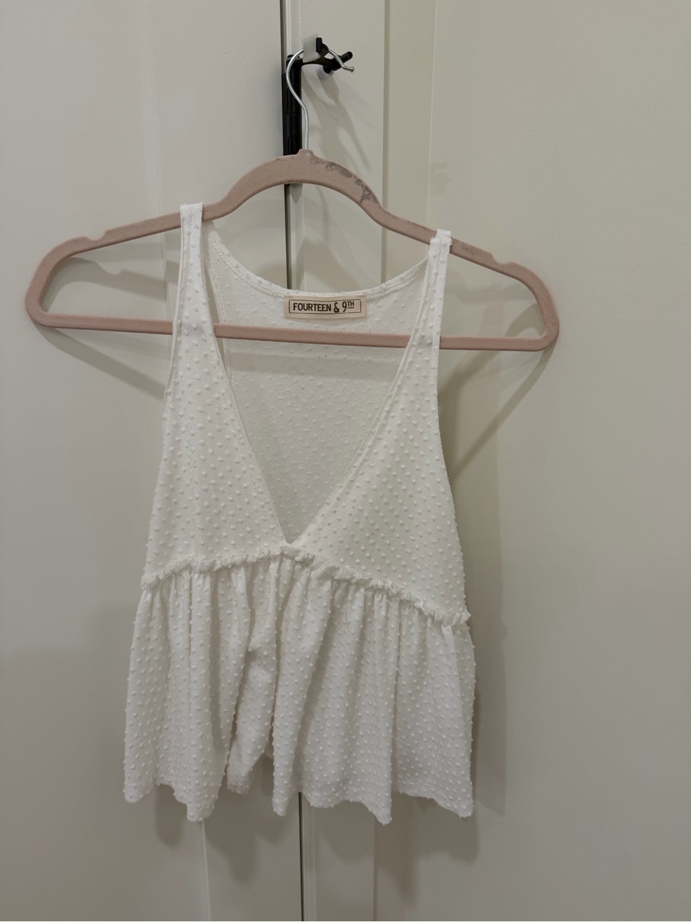 Fourteen & 9th White Swiss Dot Peplum Camisole